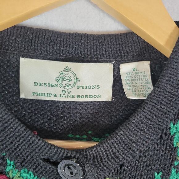 Design Options Jane Gordon VTG Christmas Cardigan Sweater XL Black Pinecones - Picture 3 of 12